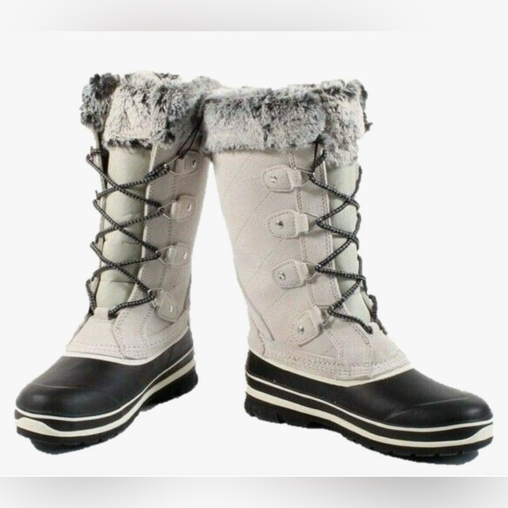 Khombu Emily Winter Leather Faux Fur Snow Boots Gray & Black Size 9